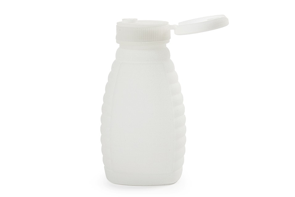 Pequeña botella con tapón a presión sinterizada por láser en polipropileno