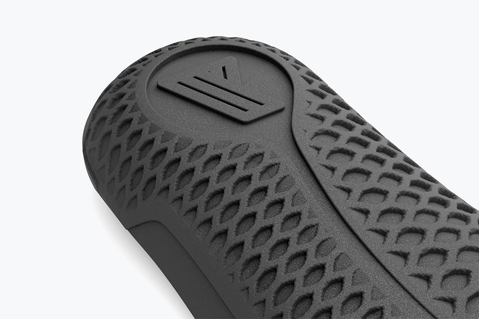 Close-up view of the end of a custom, 3D-printed orthotic insole