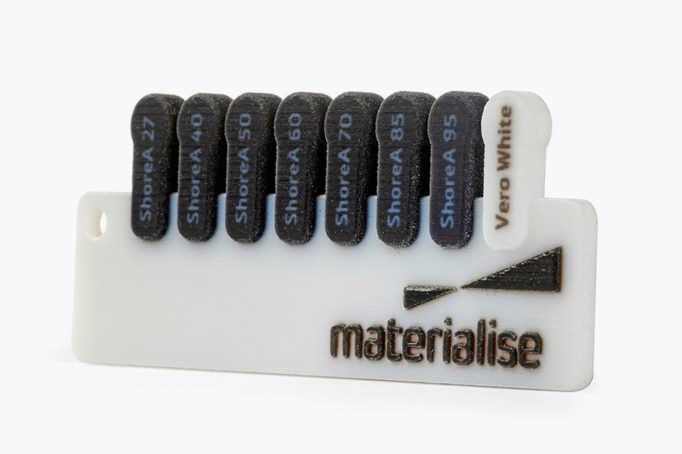 Sample set of PolyJet parts demonstrating different shores