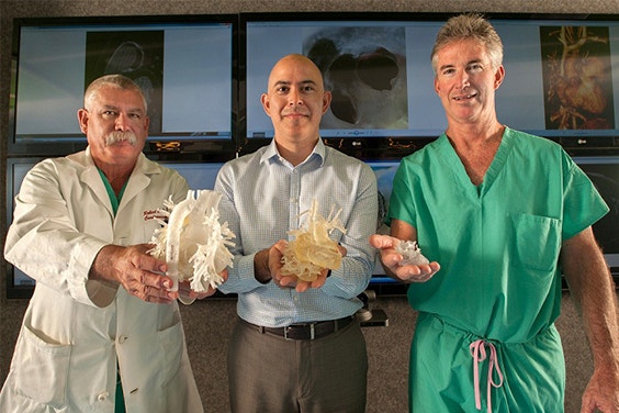 Doctors holding 3D-printed anatomical models