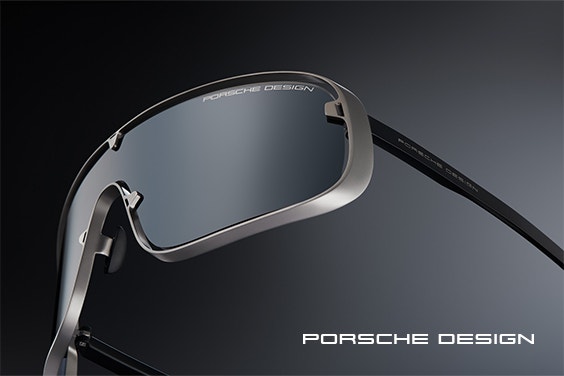 Vue en angle de la partie inférieure droite des lunettes de soleil Porsche