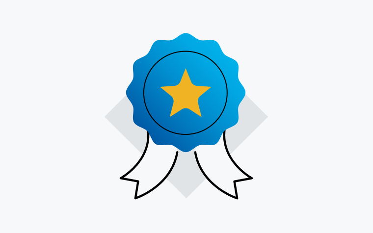 Icon of a blue ribbon with a star on it