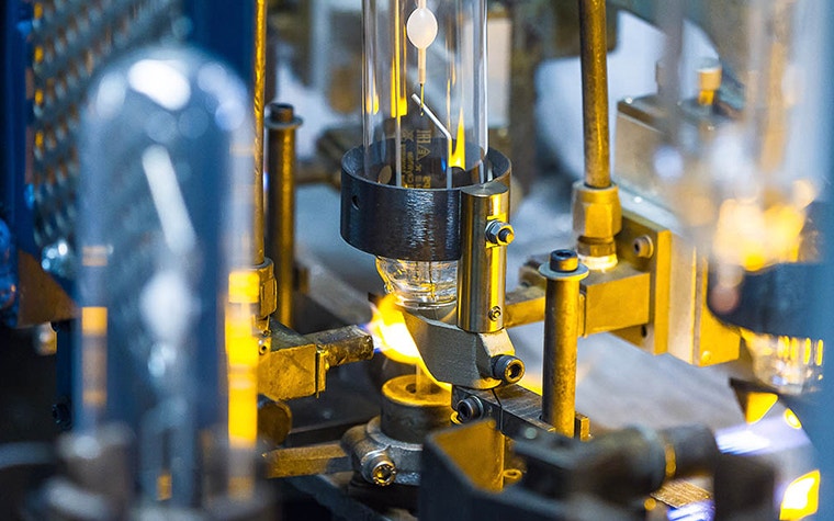 Philips lightbulbs in a production line