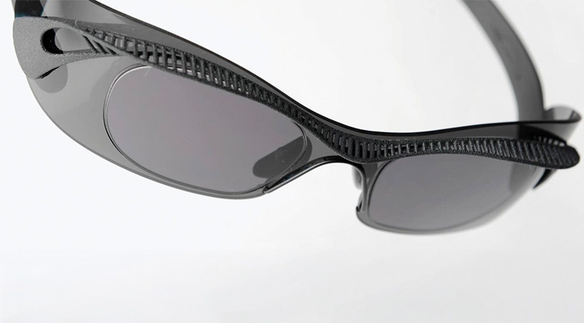 Angled view of the Cabriolet Evo B, a pair of 3D-printed sunglasses from Hoet Design Studio