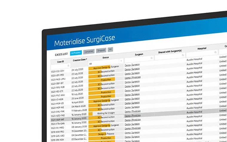 Computer screen showing SurgiCase with case files