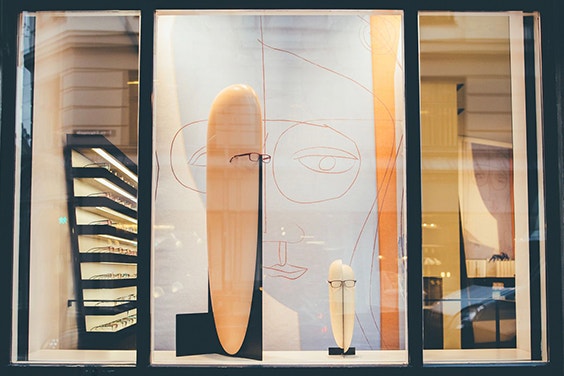 Right-hand window at Ørgreen’s flagship store in Copenhagen with the ØRGREEN+YUNIKU collection displayed 