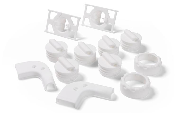 White 3D-printed parts for Sartorius, made in PA 12 using SLS.