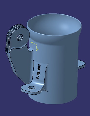 The complete CAD design of Vocus' new muffler coupler, designed to be 3D-printed in one piece.