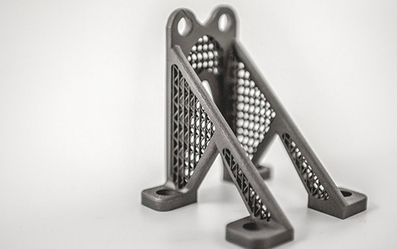 Close-up of 3D-printed titanium aerospace part 