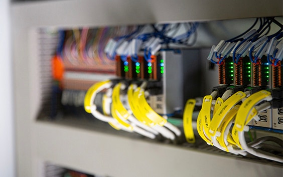 Close-up of wiring on the Materialise Control Platform