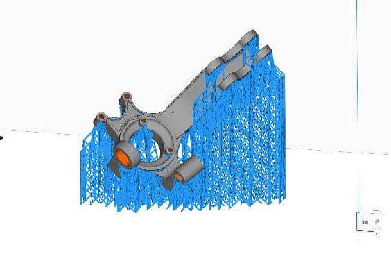 View of a part with optimized support structures in the Magics software