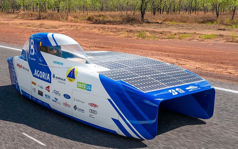 Agoria solar team car on the road