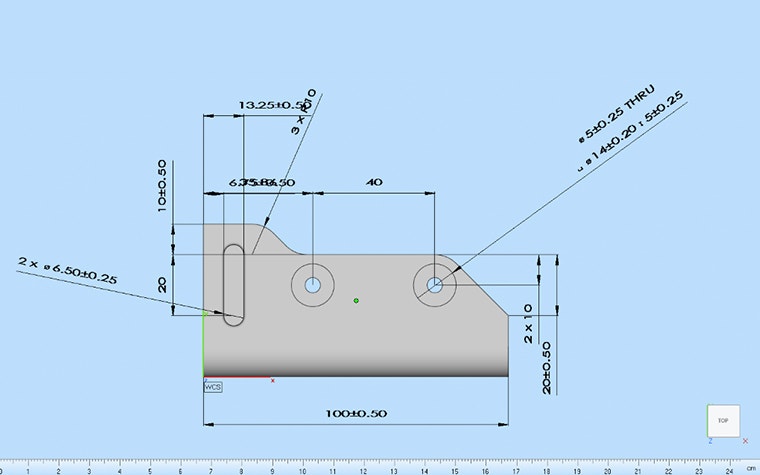 Screenshot of distances, measurements, and error margins related to a part for 3D printing