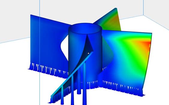Conception d'une hélice en 3D avec carte thermique montrant le risque de déplacement total
