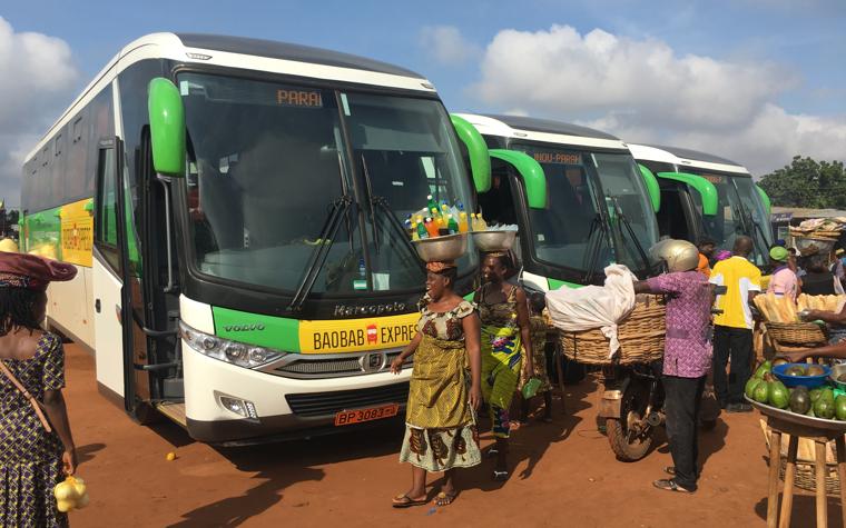 Passengers boarding the Baobab express coaches