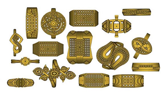 Various 3D designs of jewelry