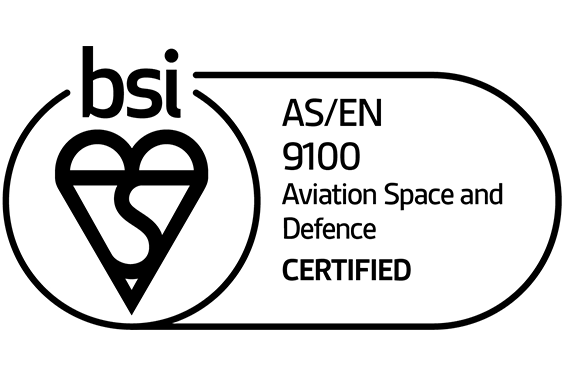 A BSI logo - a heart inside a circle - indicating that Materialise has achieved an AS/EN 9100 certification.