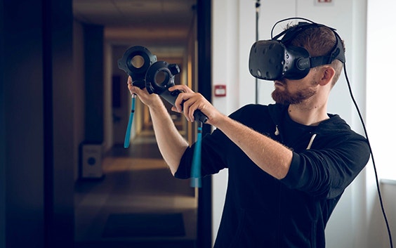 Man using virtual reality technology 