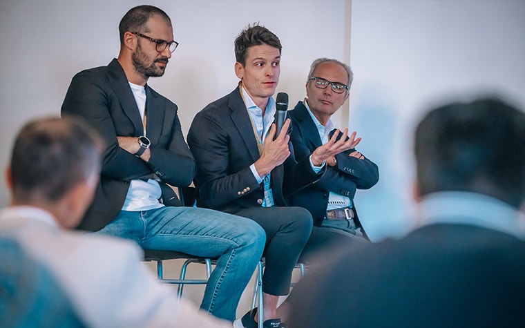 Dr. Javier Gutierrez and two other doctors take part in a panel at the Materialise CMF Innovation Summit.