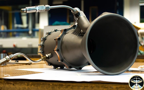 3D-printed combustion chamber on a table
