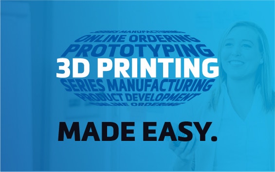 A woman stands against a white wall with an overlay of additive manufacturing terms in the shape of a rolling reel.