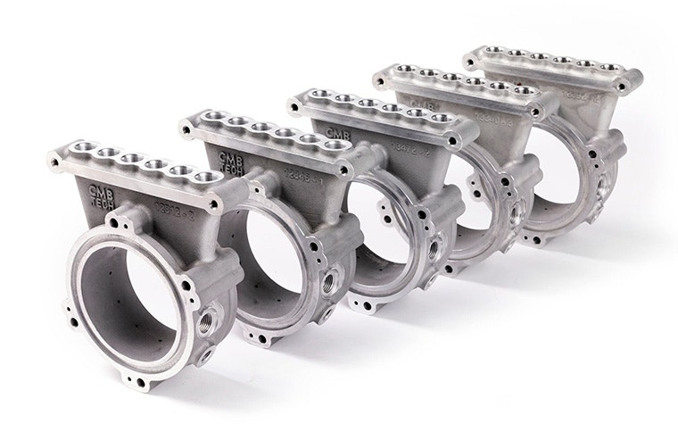 A series of CMB.TECH's 3D-printed aluminum injection rings.