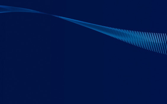 A blue ribbon made up of individual bars stretching across a dark blue background.