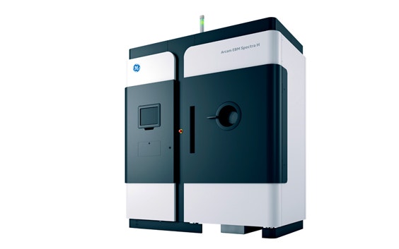 External view of the Arcam GE EBM Spectra H 3D printer on white background