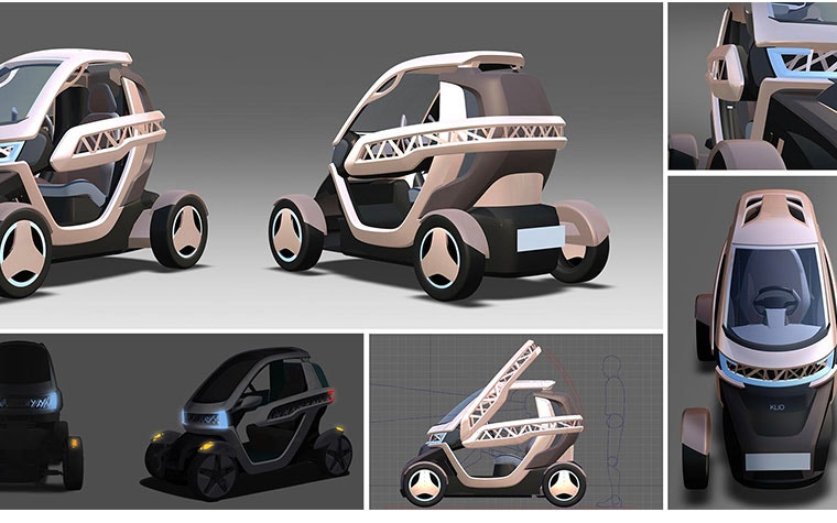 Various views of a 3D design of a single-person vehicle