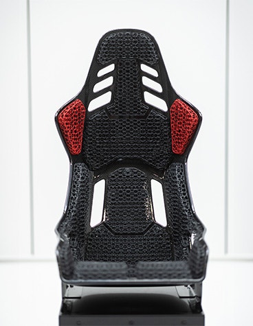 The front of car seat that uses a 3D-printed lattice structure