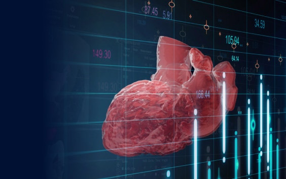 Digital image of a heart behind a chart with numbers