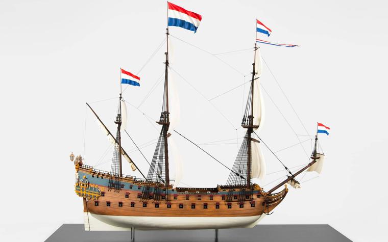 Full view of a 3D-printed replica of the Seven Provinces ship