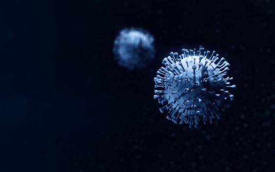 Digital image of viruses in blue on a black background