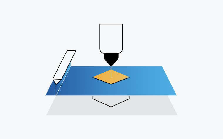 Icon of a stereolithography printer printing a layer of a cube