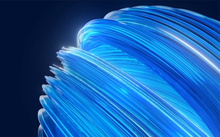 Leuchtend blaue Linien in verschiedenen Schattierungen, die die Mimics-Kugel bilden