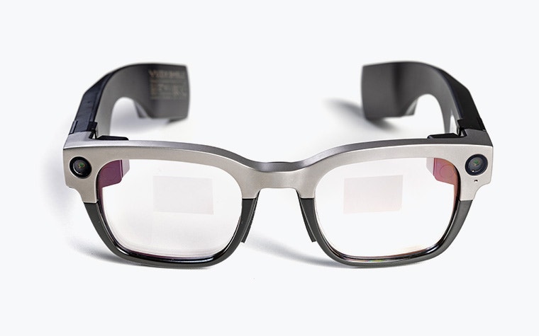 The Vuzix Shield, smart eyewear with a 3D-printed titanium bridge, set against a white background.