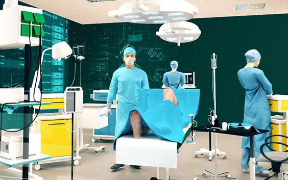 AI environment of surgeons in an OR during a knee surgery