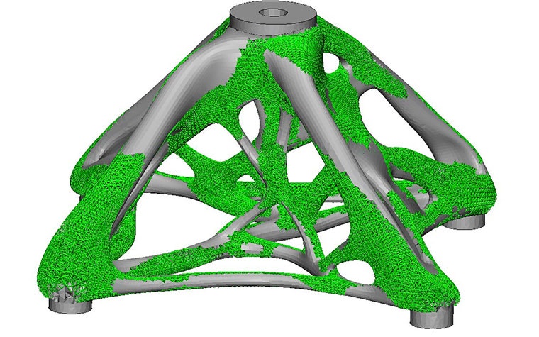 Metal support structures generated with Materialise Magics