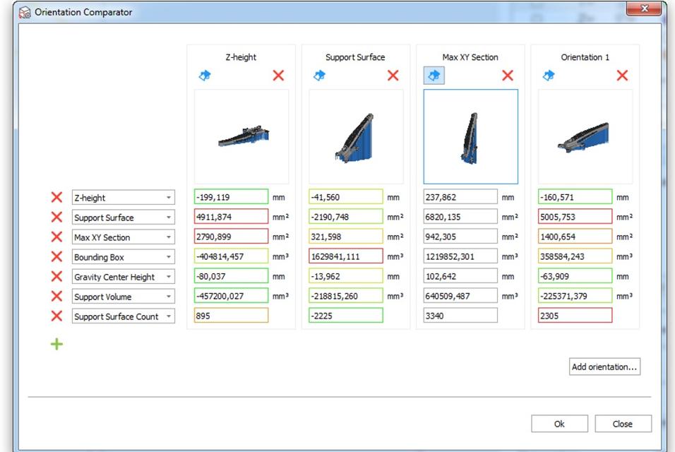 Dialog box comparing the orientation of a 3D model