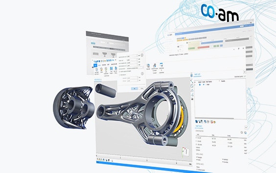 Digital visual of a metal 3D-printed part popping out of a Magics software screen