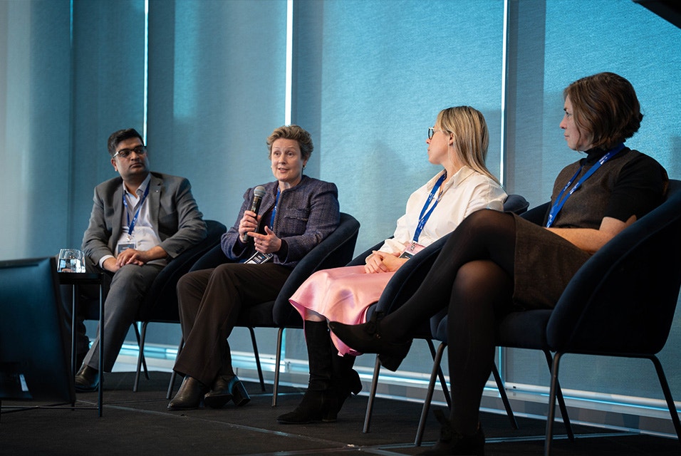 Four speakers during the Economic Sustainability panel at the 3D Printing in Hospitals Forum 2024