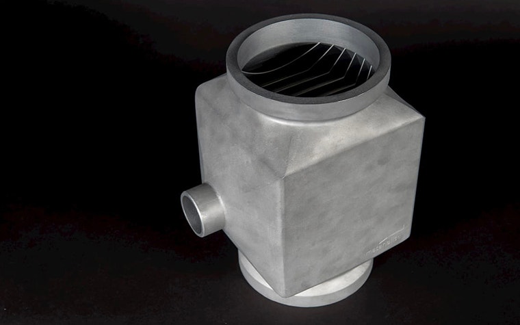 A software generated 3D image of a 3D printed metal fitting 
