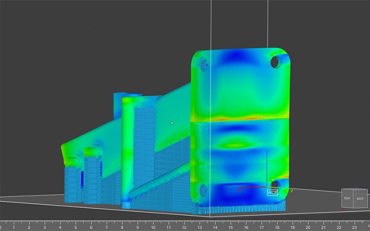 Ein 3D-Modell, das die Wärmeverteilung mit dem Ansys-Simulationsmodul zeigt.