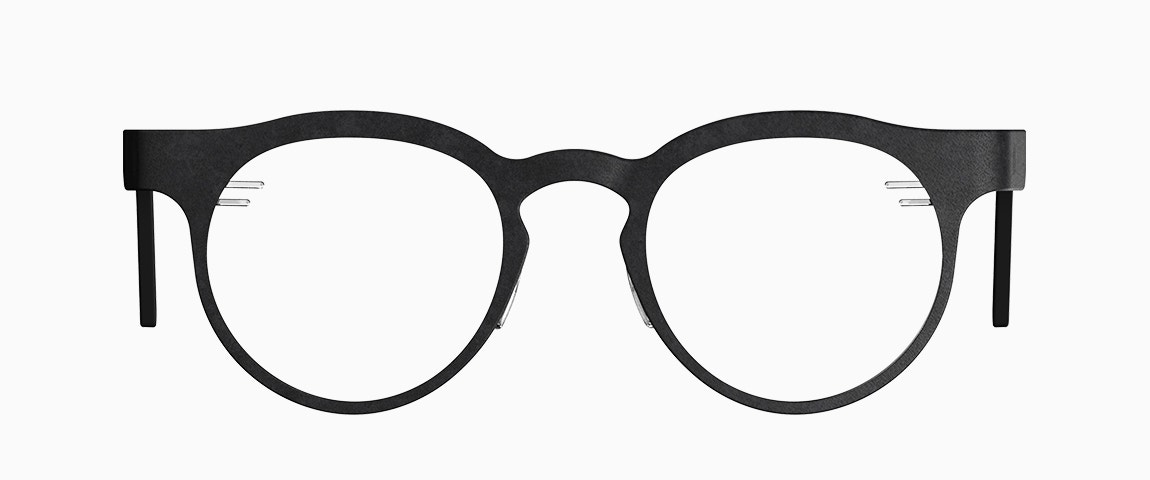 Vista frontale di occhiali Morrow stampati in 3D