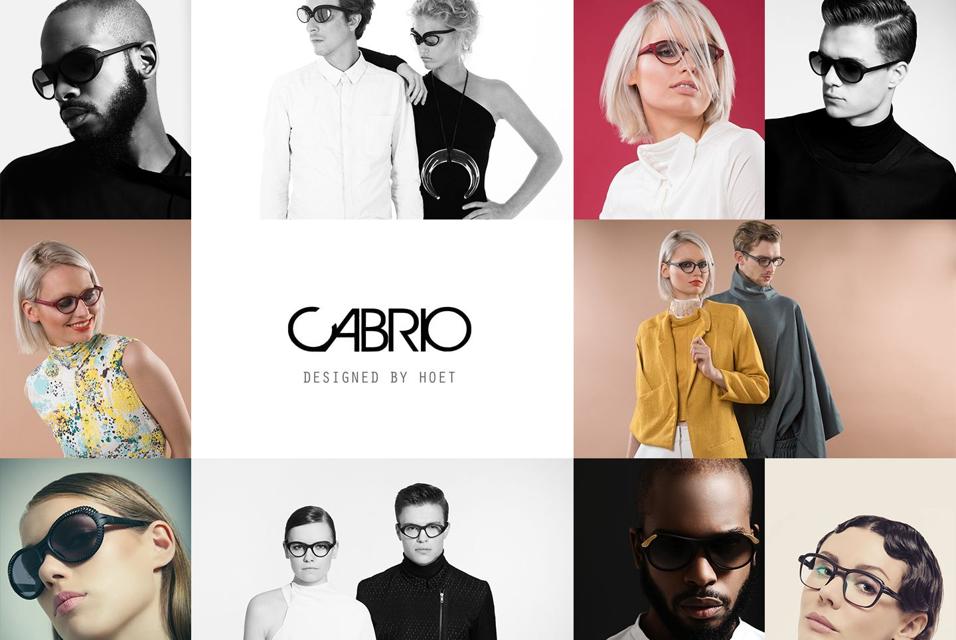 Collage of various models wearing Cabrio eyewear by Hoet