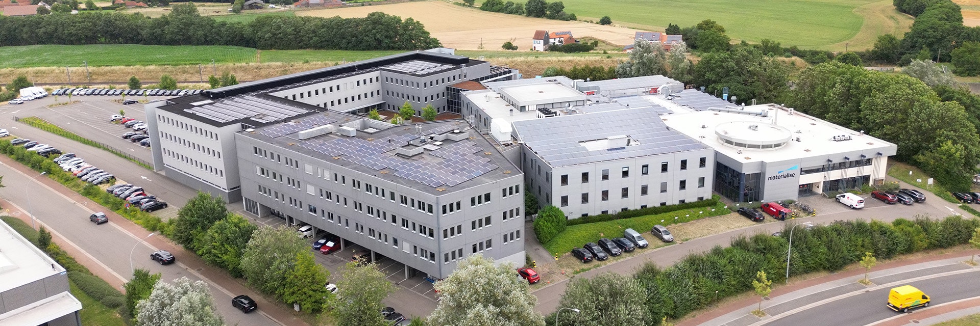 A bird's-eye view of Materialise's headquarters in Leuven, Belgium.