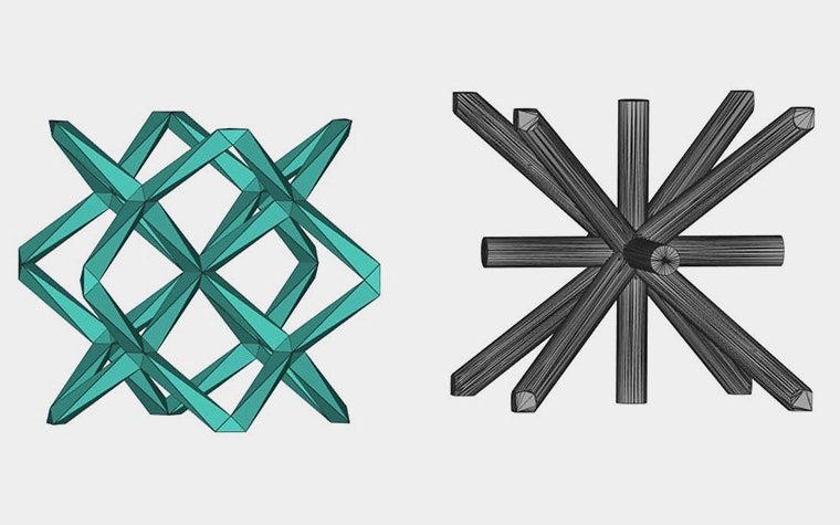 Dode-Thin unit cells (left) significantly reduced part volume compared to RBCC cells (right).