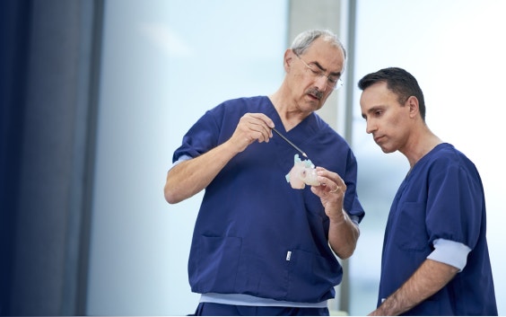 Two surgeons checking a 3D-printed anatomical model