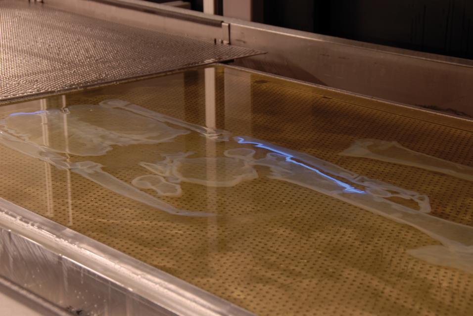 King Tut skeleton being printed via stereolithography in a bed of resin