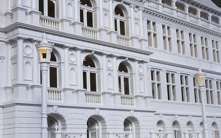 Close-up of the outside of the 3D-printed city hall